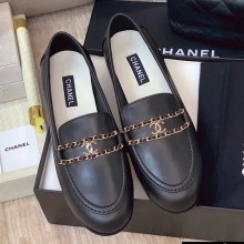 Chanel Calfskin Sheepskin lining loafers shoes in Black Cs009