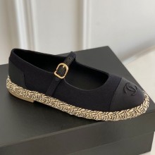 Chanel Sheepskin lining Hemp rope bottom shoe in Black Cs016