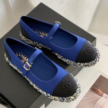 Chanel Sheepskin lining Hemp rope bottom shoe in Blue Cs017