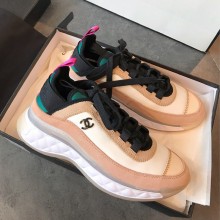 Chanel Calfskin/Nylon and Satin sports shoes in white/pink   Cs272