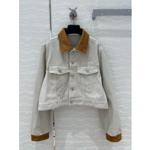 MIU MIU WHITE Denim and leather blouson jacket 2025