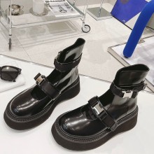 Dymonlatry Cowhide Mid-high boots sandals in Black Dys001