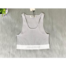 MIU MIU Cotton knit top MMV162 GRAY 2024 