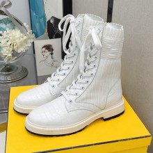 FENDI Matte cowhide leather Martin boots in White Fes002