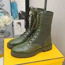FENDI Matte cowhide leather Martin boots in Green Fes003
