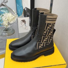 FENDI Knitted sock tube/Soft cowhide Martin boots Fes012