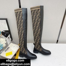 FENDI Knitted sock tube/Soft cowhide Knee boots Fes022