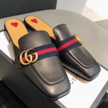 Gucci Calfskin Copper hardware Mules shoes in Black Gs009
