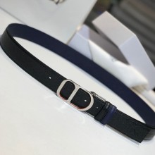 Dior Two-sided lychee pattern cowhide belt in black/dark blue     Gy011