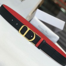 Dior Two-sided lychee pattern cowhide belt in black/red     Gy012
