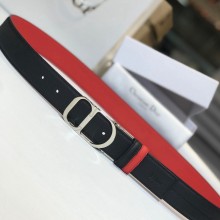 Dior Two-sided lychee pattern cowhide belt in black/red     Gy013