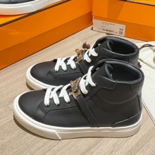 Hermes Cowhide Kelly buckle Flat casual shoes couple models in Black Her040