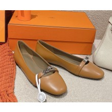 Hermes Bilbao ballet flat goatskin with iconic silver plated buckle brown 2025
