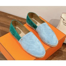 Hermes Joven Espadrilles in suede goatskin blue/green 2025