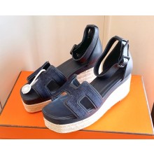 HERMES Elda espadrille sandal in denim blue heel 8.5cm platform 5cm 2025