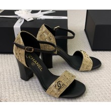 Chanel sandals leather metal chain CC logo black heel 9cm/4cm 2025