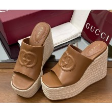 Gucci Women's Interlocking G sandal 817212 Brown leather heel 11cm platform 5cm 2025