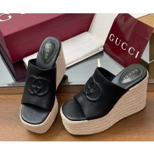Gucci Women's Interlocking G sandal 817212 Black leather heel 11cm platform 5cm 2025