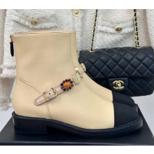 Chanel lambskin ankle boots in beige with gemstone 1209-2024