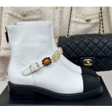 Chanel lambskin ankle boots in white with gemstone 1209-2024