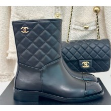 Chanel CC Short Boots Black Quilted patent Calfskin And Lambskin 1209-2024