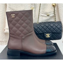 Chanel CC Short Boots dark brown Quilted patent Calfskin And Lambskin 1209-2024