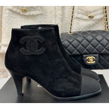 Chanel heel 7cm suede lambskin ankle Boots in black 1209-2024
