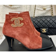 Chanel heel 7cm suede lambskin ankle Boots in burgundy 1209-2024