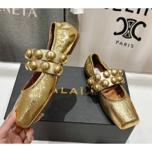 Alaïa calfskin Sphere-Detail Ballet Flats gold 2025