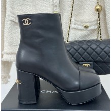 Chanel heel 9cm platform 3cm lambskin ankle Boots in black 1209-2024