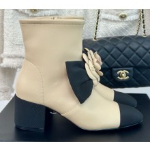 Chanel Camellia lambskin ankle boots in beige heel 6cm 2024