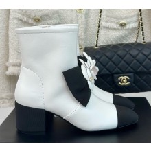 Chanel Camellia lambskin ankle boots in white heel 6cm 2024
