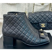 Chanel lambskin Quilting ankle Boots in black 1209-2024