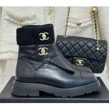 Chanel knit glossy calfskin ankle Boots in black 1209-2024