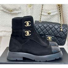 Chanel knit suede calfskin ankle Boots in black 1209-2024