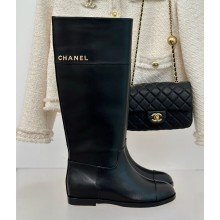 Chanel lambskin thigh Boots in black 1209-2024