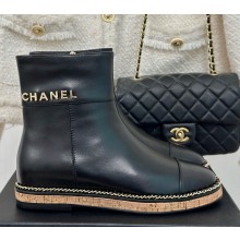 Chanel lambskin ankle Boots with chain black 1209-2024