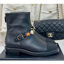 Chanel lambskin ankle boots in black with gemstone 1209-2024