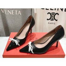 Valentino Garavani  Calfskin and Patent leather pumps with bow black heel 8cm 2025