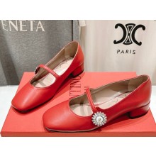 Valentino MARY-JANE PRESHOES BALLERINA IN KIDSKIN WITH JEWEL BUTTON 20MM red 2025