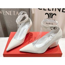 Valentino Garavani VLogo-plaque patent pumps white calf leather heel 8cm 2025