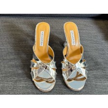 Aquazzura 100mm Yes Baby Mule sandals patent lambskin silver  2025