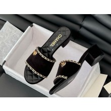Chanel velvet with chain high-heeled slippers black 2025