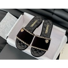Chanel velvet with chain slippers black 2025