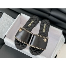 Chanel calfskin with chain slippers black 2025