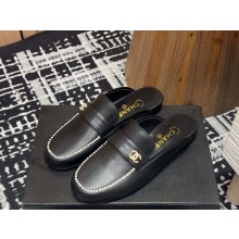 Chanel lambskin mule with pearl decoration in black 2025