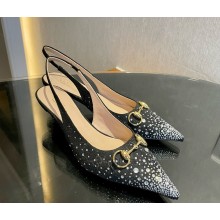 Gucci Women's GG canvas slingback pump with crystal black heel 4.5cm 1118-2024