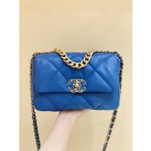 Chanel 19 small Flap Bag AS1160 goatskin cobalt blue (original quality)
