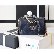Chanel 19 Small Flap Bag AS1160 goatskin navy blue (original quality)