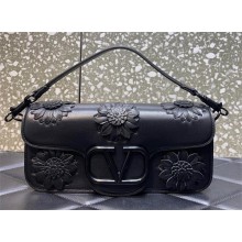 Valentino Locò VLogo Signature Shoulder Bag with Applique Flowers black 2022 6033
